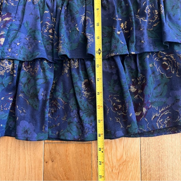 Vintage 90s 2 Piece Dark Blue Floral Belted Skirt and Top Set Size Small - Picture 10 of 13